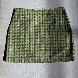 Vintage Green and Cream Plaid Women's Skirt wool